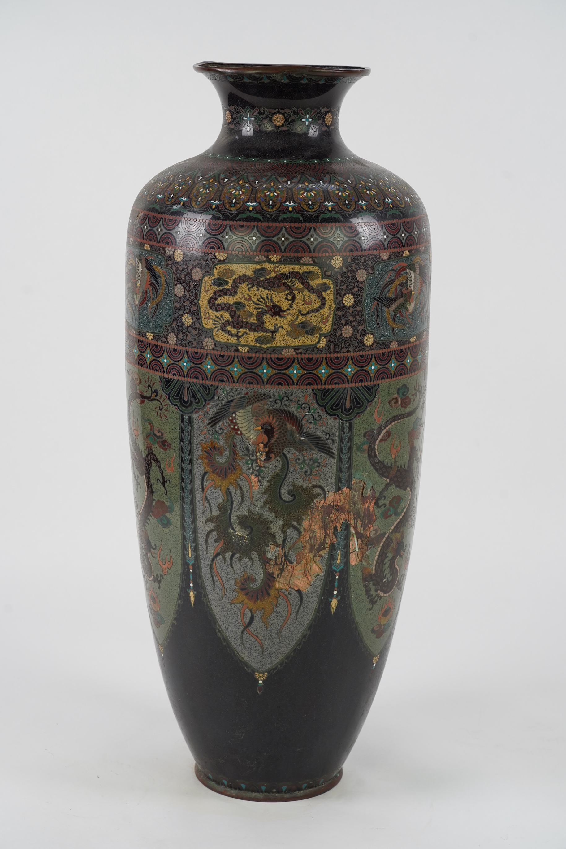 A massive Japanese cloisonné enamel vase, Kyoto, early 20th century